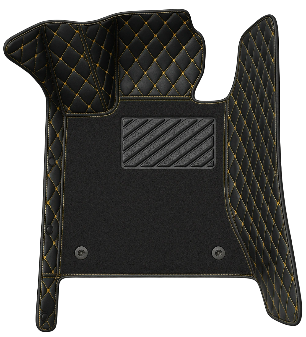 Premium Series - Black with Yellow Stitching - Driver Mat